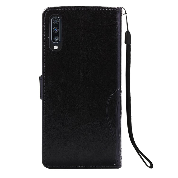 Imprint Butterfly Flowers Leather Wallet Case for Samsung Galaxy A70 - Black-3