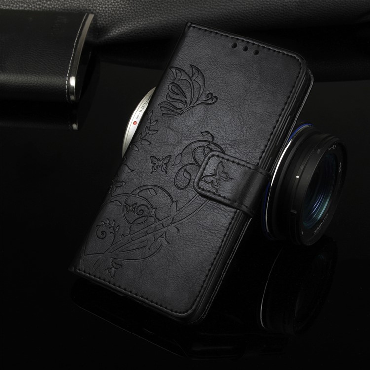 Imprint Butterfly Flowers Leather Wallet Case for Samsung Galaxy A70 - Black-8