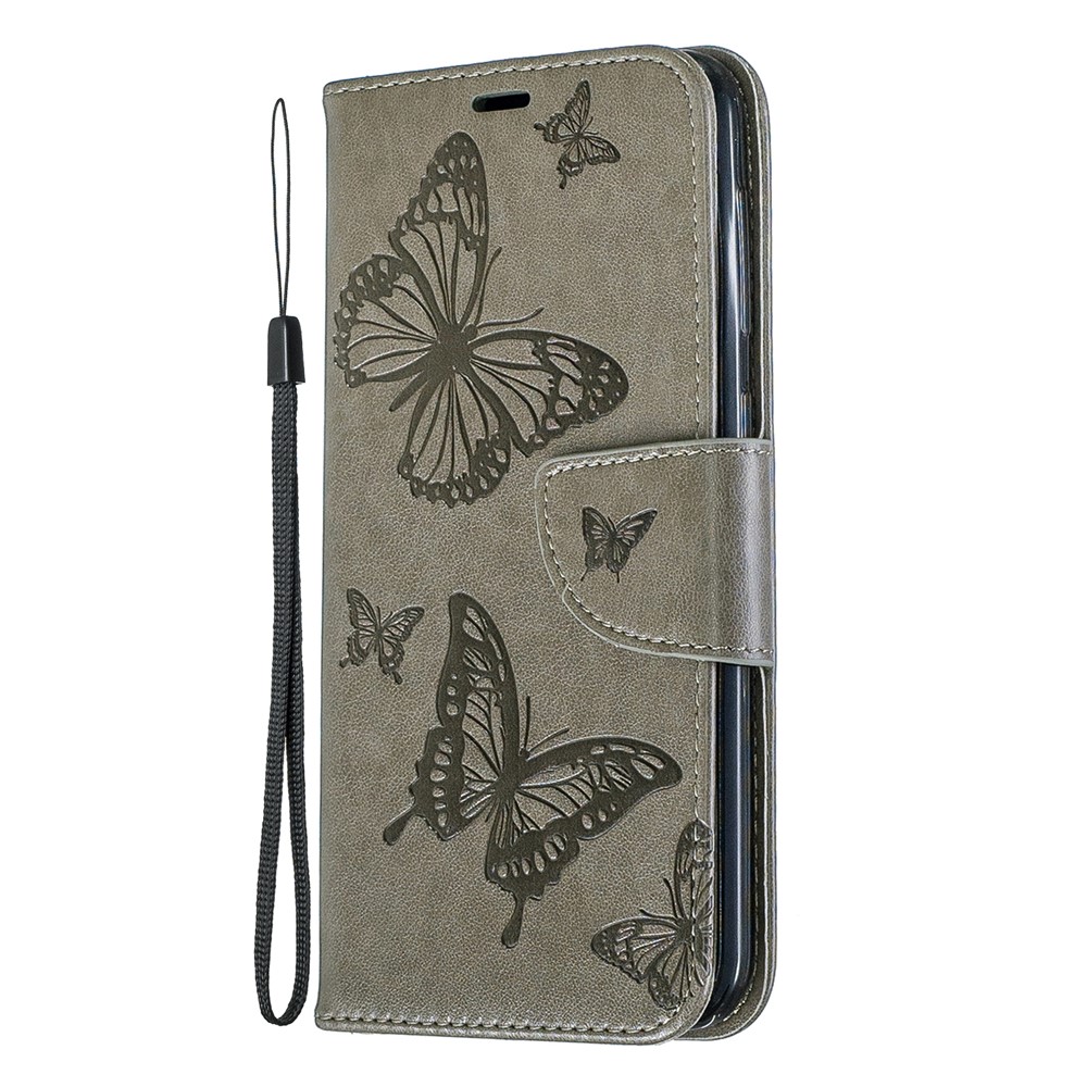 Imprint Butterfly Leather Wallet Case for Samsung Galaxy A10/M10 - Grey-2