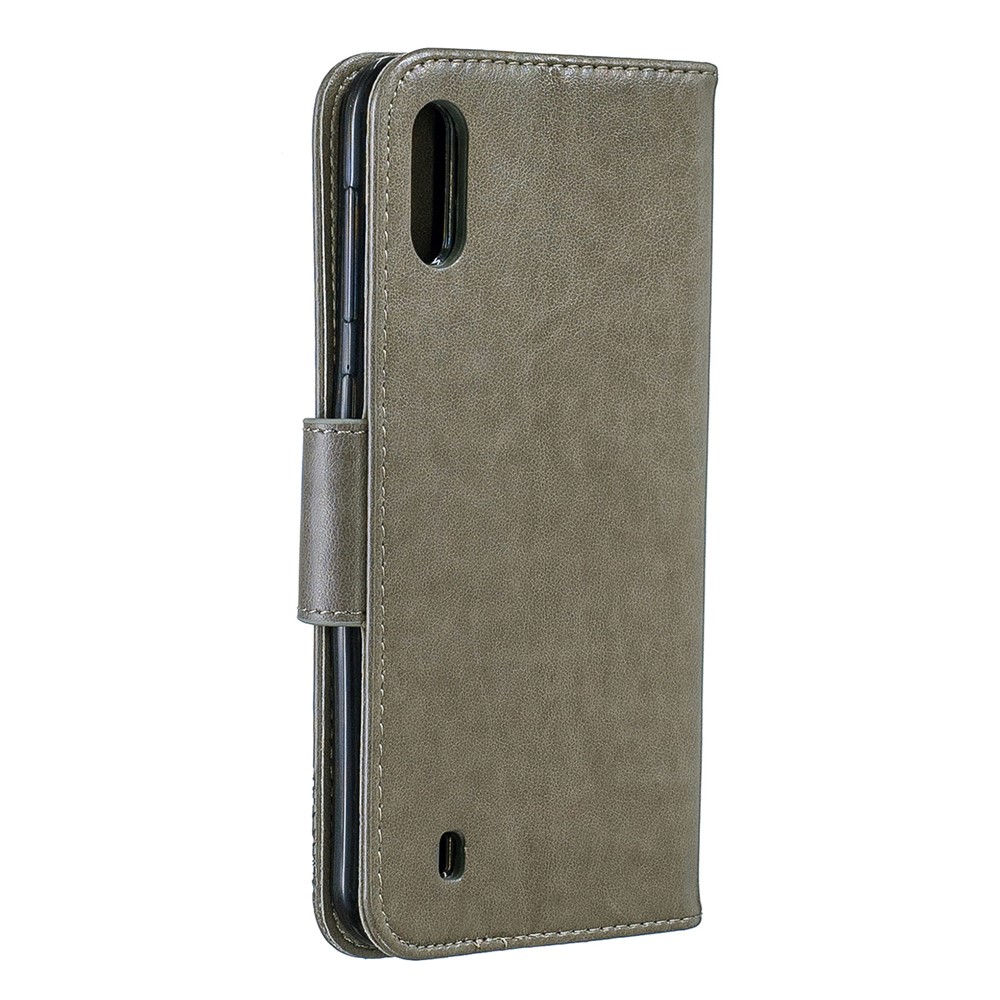 Imprint Butterfly Leather Wallet Case for Samsung Galaxy A10/M10 - Grey-3