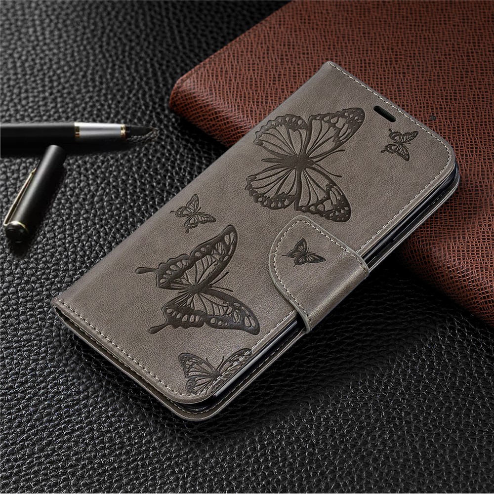 Imprint Butterfly Leather Wallet Case for Samsung Galaxy A10/M10 - Grey-7