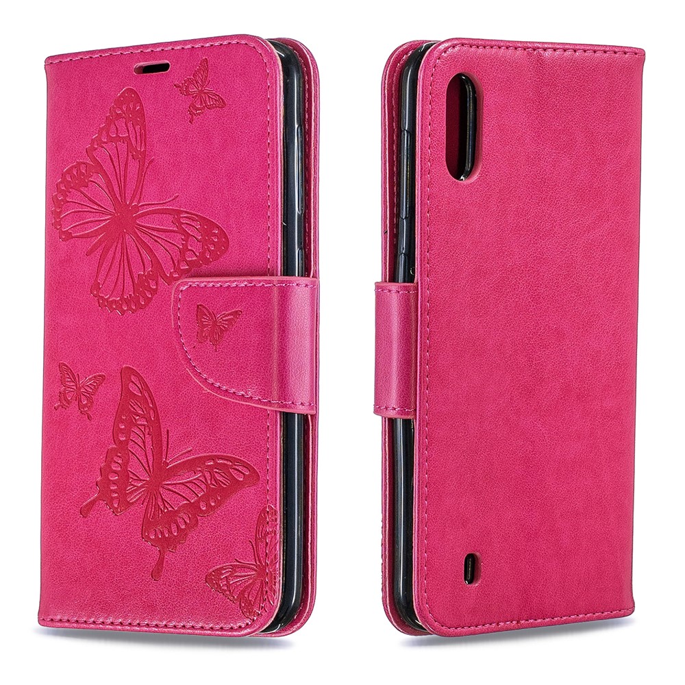 Imprint Butterfly Leather Wallet Case for Samsung Galaxy A10/M10 - Rose-4