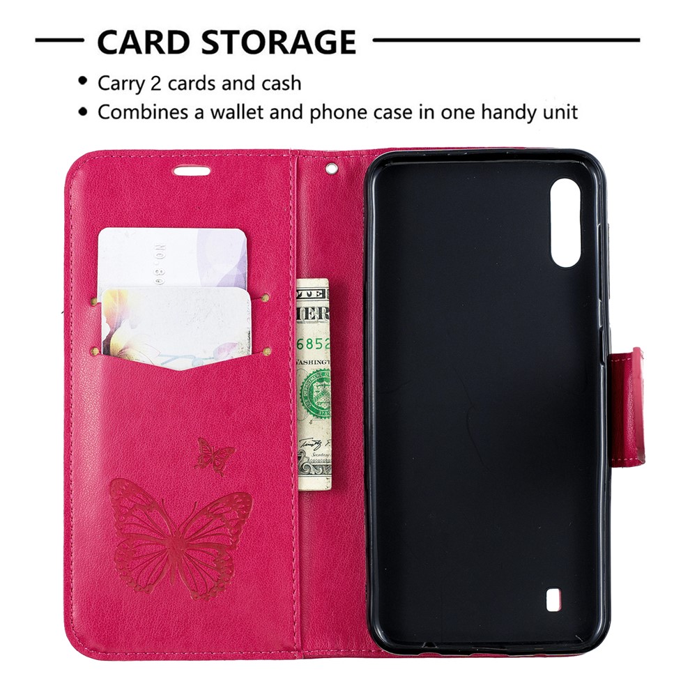 Imprint Butterfly Leather Wallet Case for Samsung Galaxy A10/M10 - Rose-6