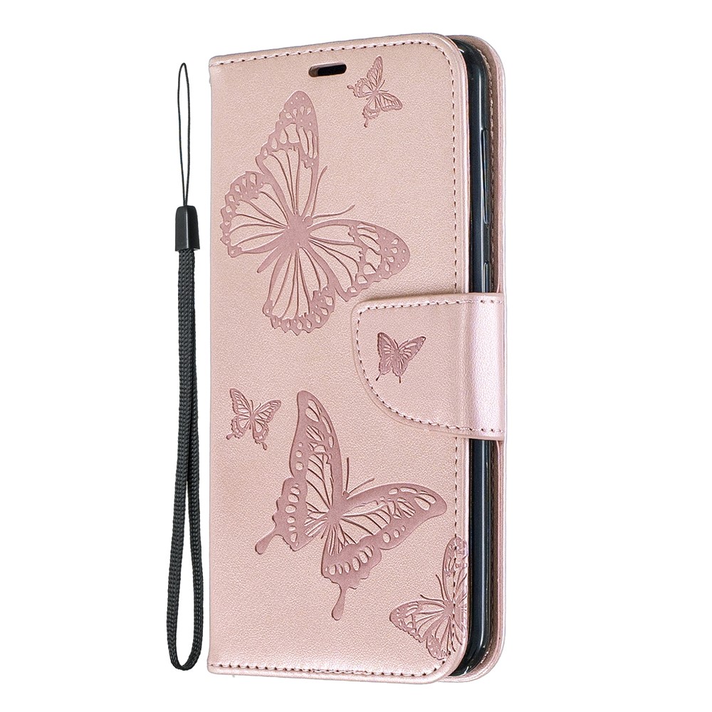 Imprint Butterfly Leather Wallet Case for Samsung Galaxy A10/M10 - Rose Gold-2