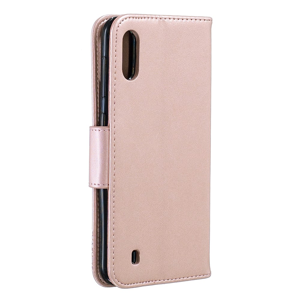 Imprint Butterfly Leather Wallet Case for Samsung Galaxy A10/M10 - Rose Gold-3