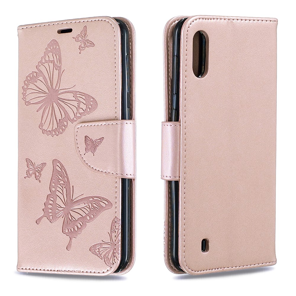 Imprint Butterfly Leather Wallet Case for Samsung Galaxy A10/M10 - Rose Gold-4