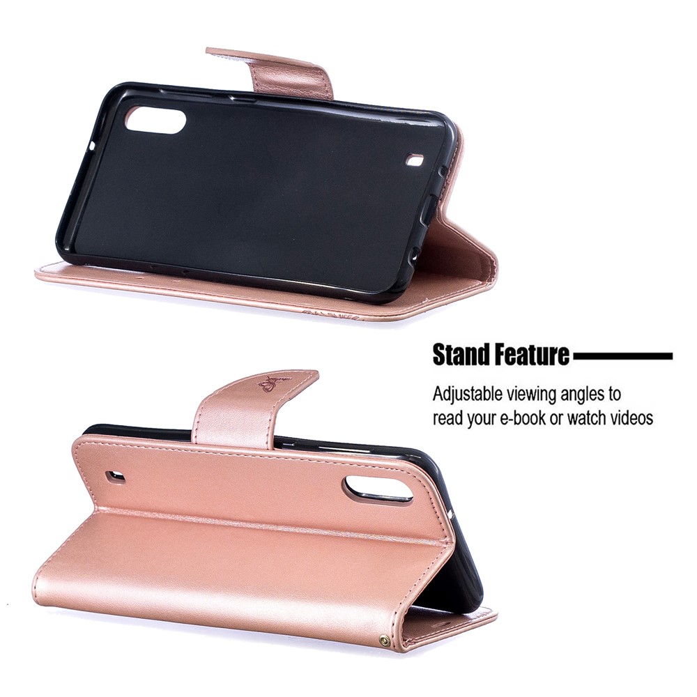 Imprint Butterfly Leather Wallet Case for Samsung Galaxy A10/M10 - Rose Gold-5