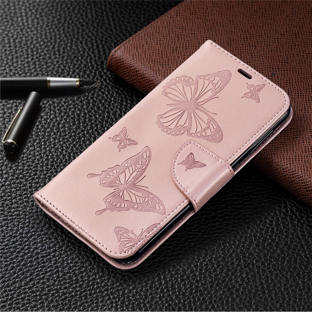 Imprint Butterfly Leather Wallet Case for Samsung Galaxy A10/M10 - Rose Gold-7