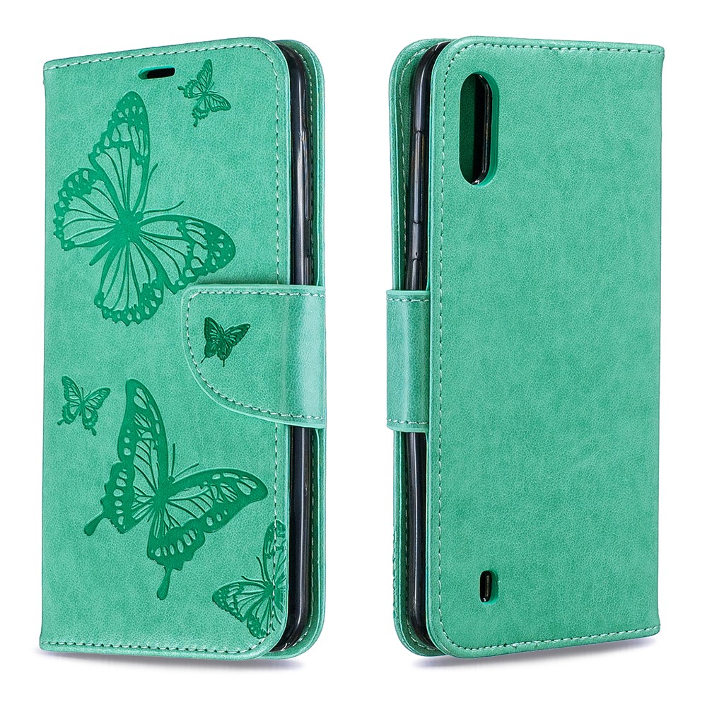 Imprint Butterfly Leather Wallet Case Для Samsung Galaxy A10/M10 - Зеленый