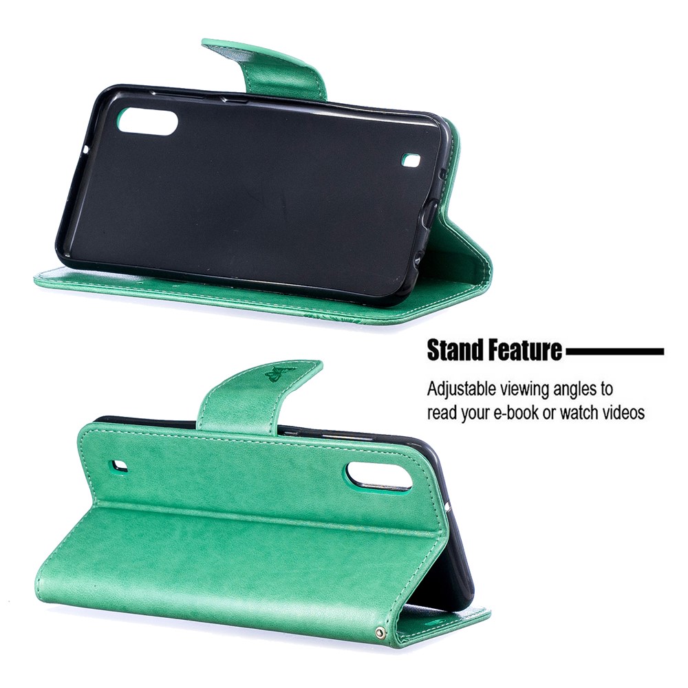 Imprint Butterfly Leather Wallet Case for Samsung Galaxy A10/M10 - Green-5