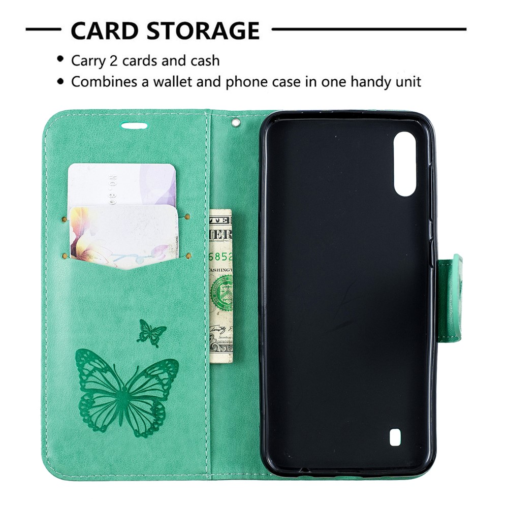 Imprint Butterfly Leather Wallet Case Для Samsung Galaxy A10/M10 - Зеленый