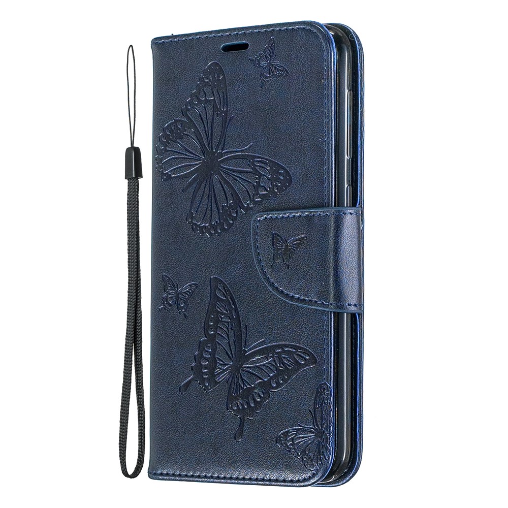 Imprint Butterfly Leather Wallet Case for Samsung Galaxy A10/M10 - Blue-2