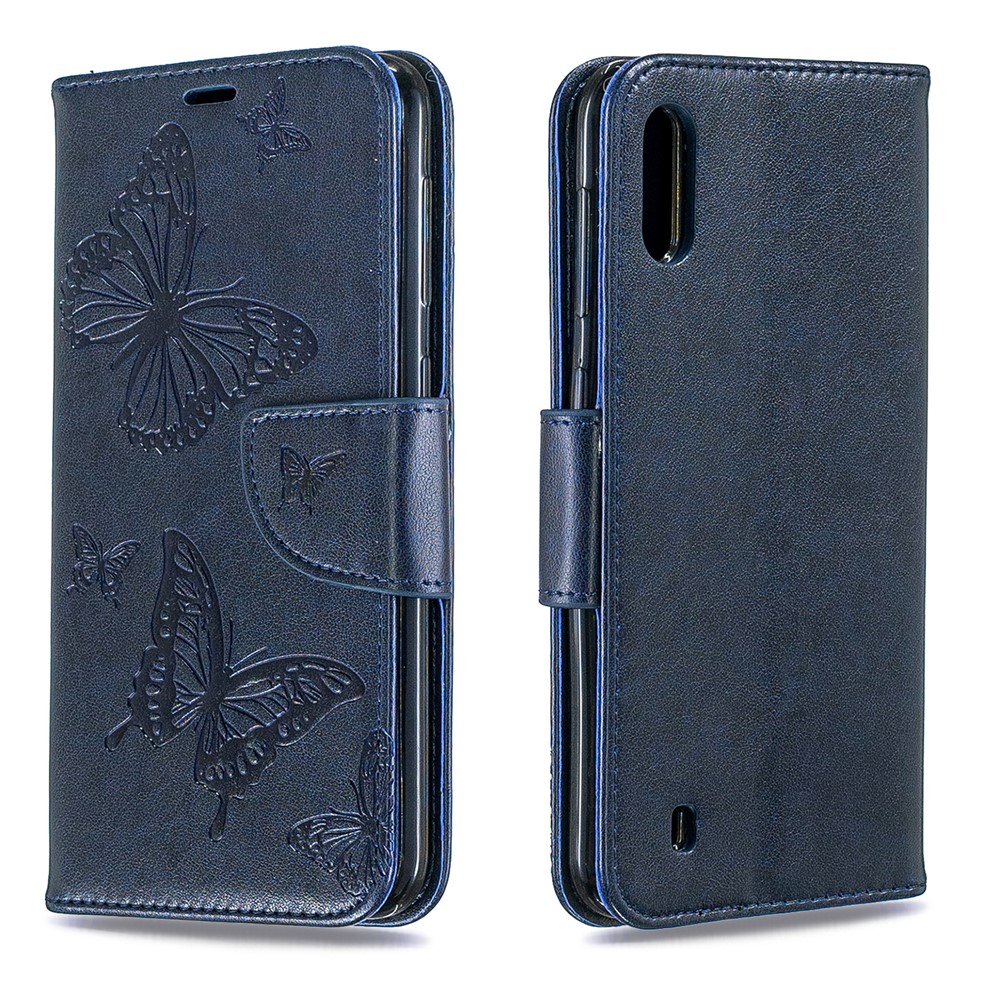 Imprint Butterfly Leather Wallet Case for Samsung Galaxy A10/M10 - Blue-4