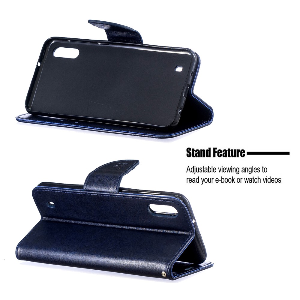 Imprint Butterfly Leather Wallet Case for Samsung Galaxy A10/M10 - Blue-5
