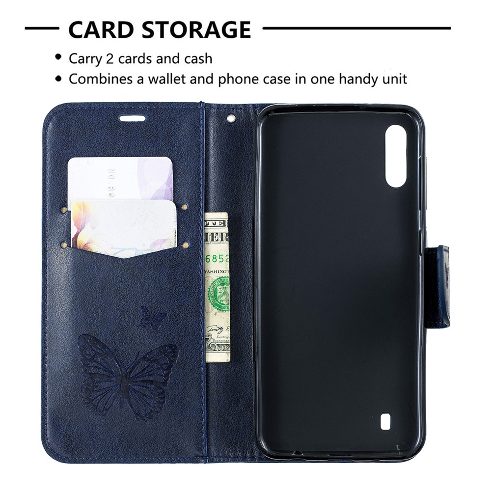 Imprint Butterfly Leather Wallet Case for Samsung Galaxy A10/M10 - Blue-6