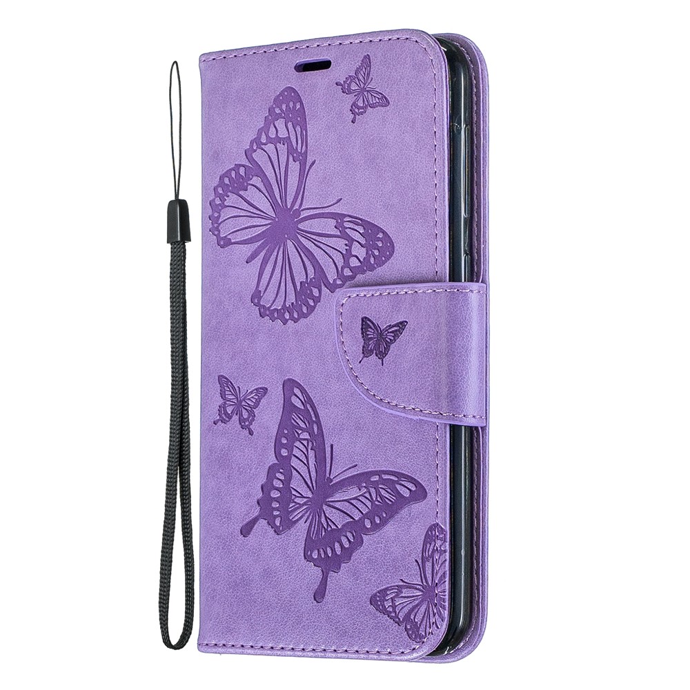 Impresión de Billetera de Cuero de Mariposa Para Samsung Galaxy A10/M10 - Violeta-2