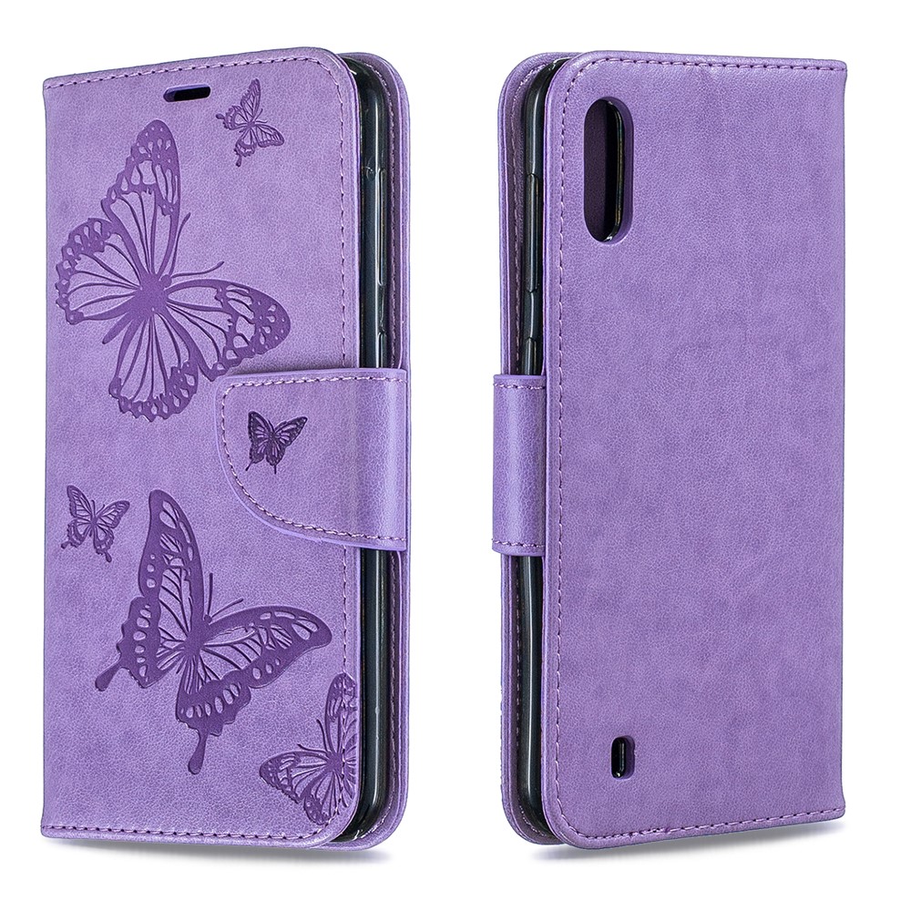 Aufdruck Schmetterlingsleder-Mappenkoffer Für Samsung Galaxy A10 / M10 - Lila-4
