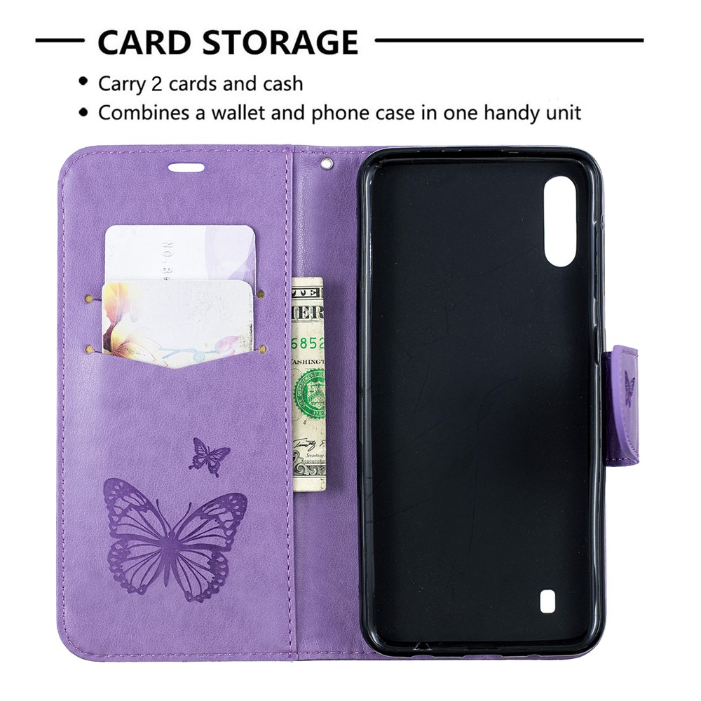 Aufdruck Schmetterlingsleder-Mappenkoffer Für Samsung Galaxy A10 / M10 - Lila-6