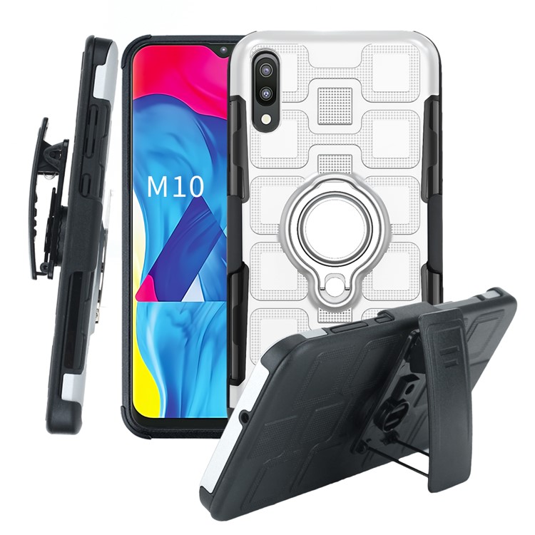 

Geometric Pattern TPU PC Hybrid Phone Cover with Kickstand Belt Clip for Samsung Galaxy M10 - White, Galaxy M10