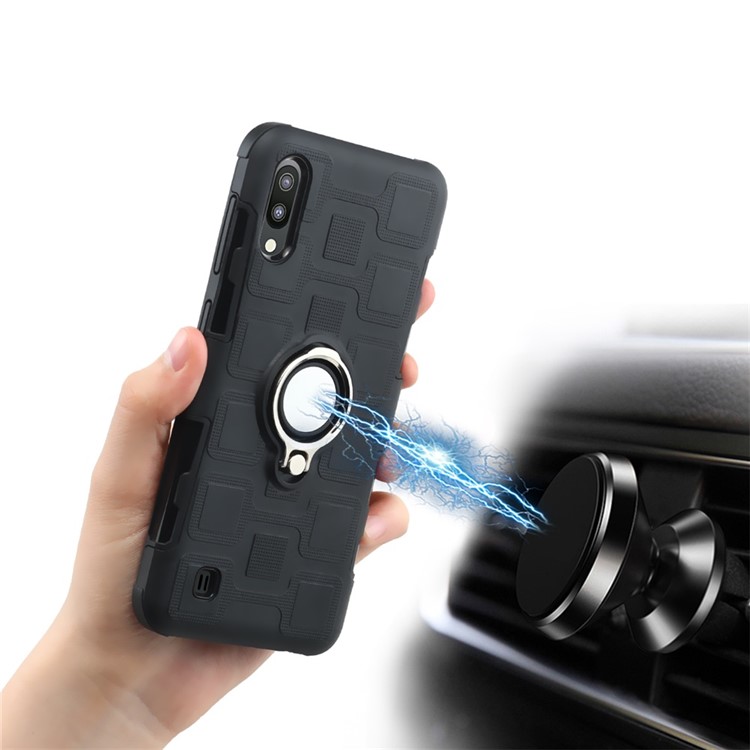 Geometric Pattern TPU PC Hybrid Case with Magnetic Car Mount Ring Holder for Samsung Galaxy M10 - Black-12