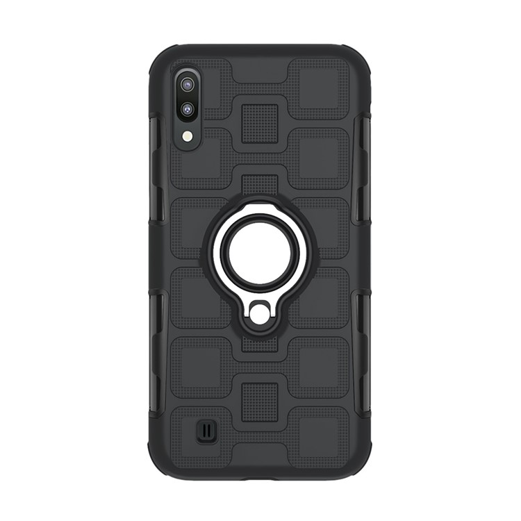 Geometric Pattern TPU PC Hybrid Case with Magnetic Car Mount Ring Holder for Samsung Galaxy M10 - Black-2