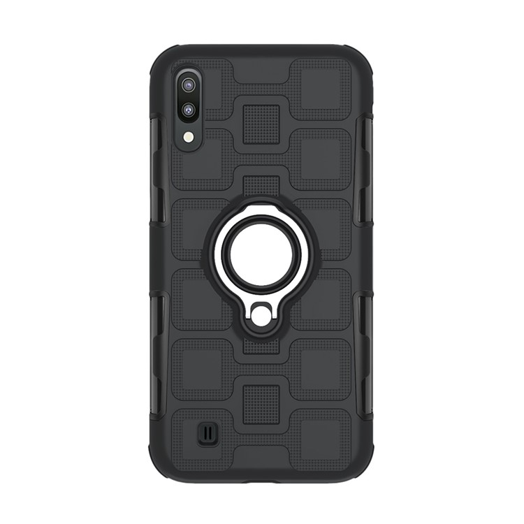 Geometric Pattern TPU PC Hybrid Case with Magnetic Car Mount Ring Holder for Samsung Galaxy M10 - Black-2