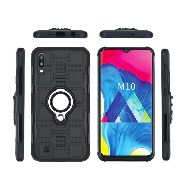 Geometric Pattern TPU PC Hybrid Case with Magnetic Car Mount Ring Holder for Samsung Galaxy M10 - Black-4