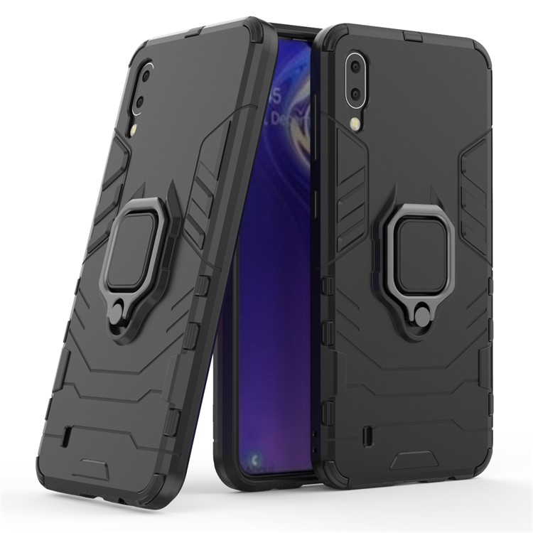 Cool Guard Ring Holder Kickstand PC TPU Hybrid Case for Samsung Galaxy M10 - Black-1