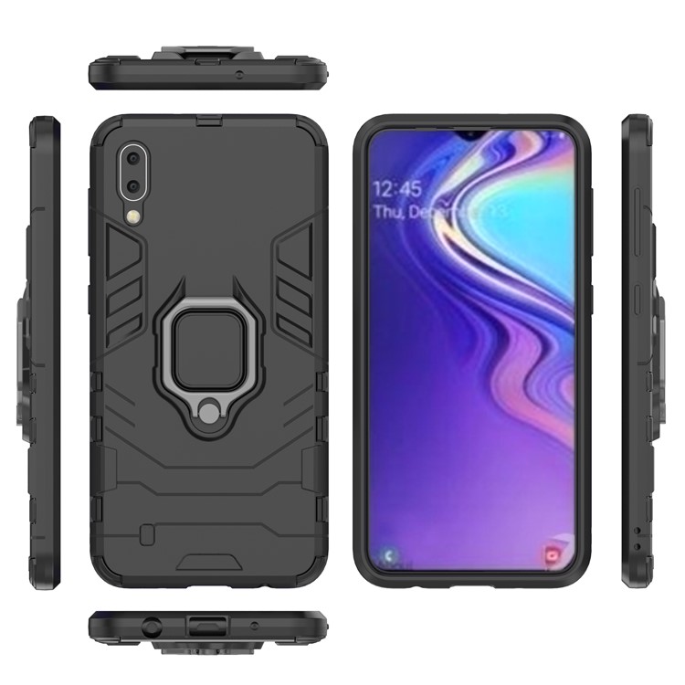 Cool Guard Ring Holder Kickstand PC TPU Hybrid Case for Samsung Galaxy M10 - Black-6