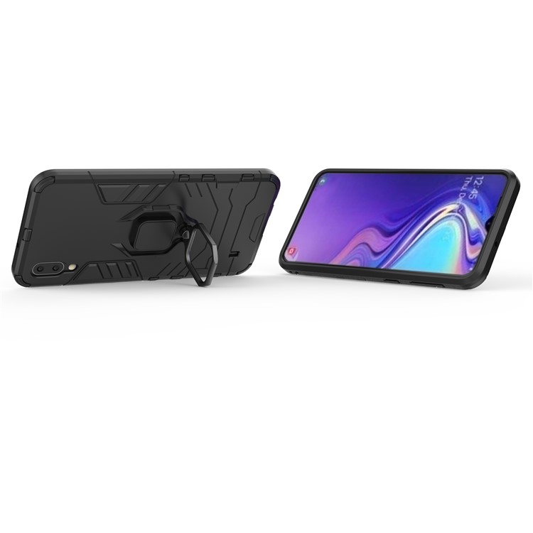 Cool Guard Ring Holder Kickstand PC TPU Hybrid Case for Samsung Galaxy M10 - Black-8