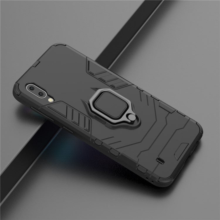 Cool Guard Ring Holder Kickstand PC TPU Hybrid Case for Samsung Galaxy M10 - Black-9