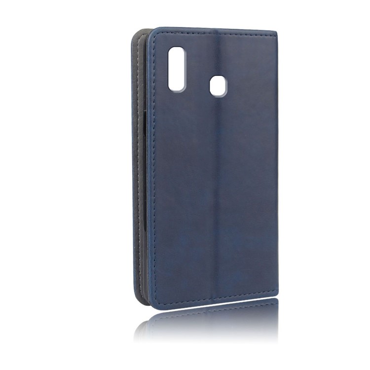 Crazy Horse Wallet Leather Protection Case with Suction Cup for Samsung Galaxy A20e - Blue-2