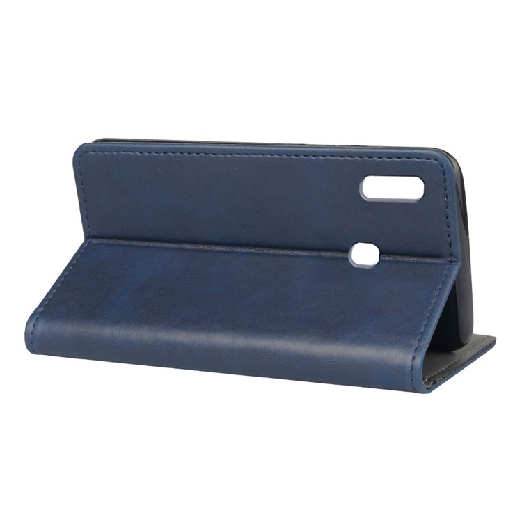 Crazy Horse Wallet Leather Protection Case with Suction Cup for Samsung Galaxy A20e - Blue-4