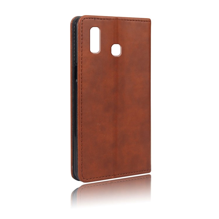 Crazy Horse Wallet Leather Protection Case with Suction Cup for Samsung Galaxy A20e - Brown-2