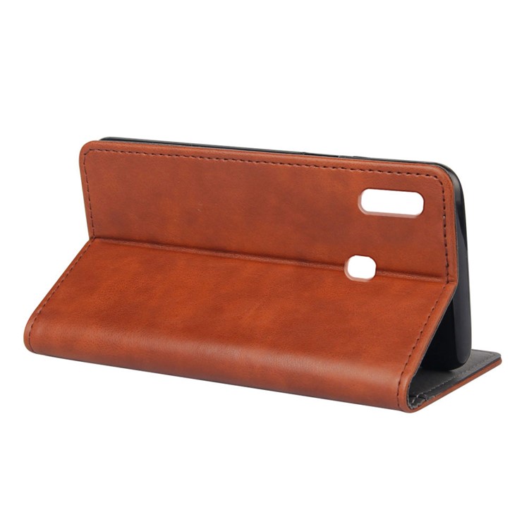 Crazy Horse Wallet Leather Protection Case with Suction Cup for Samsung Galaxy A20e - Brown-4