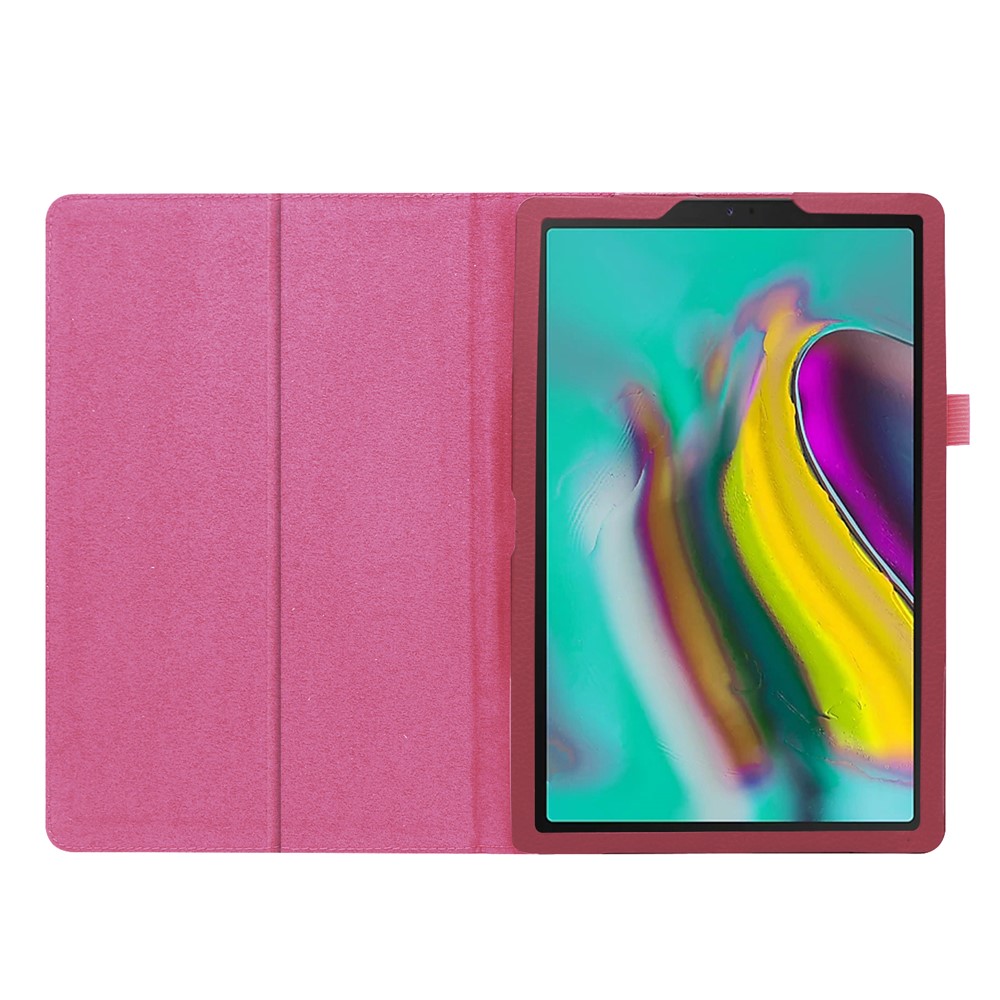 Litchi Texture Leather Case Para Samsung Galaxy Tab A 10.1 (2019) Tampa de Comprimido de Suporte Duplo Resistente A Arranhões Com Cinta Elástica - Rosa-2