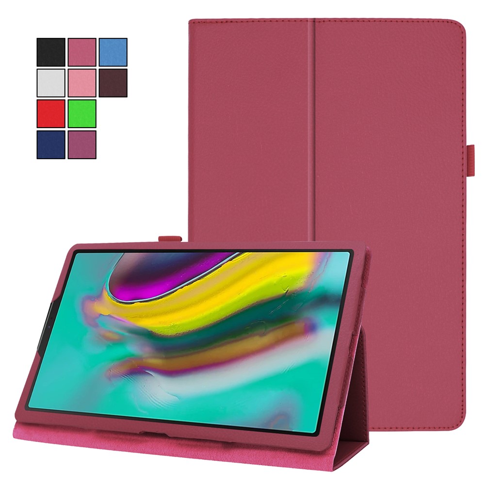 Litchi Texture Leather Case Para Samsung Galaxy Tab A 10.1 (2019) Tampa de Comprimido de Suporte Duplo Resistente A Arranhões Com Cinta Elástica - Rosa-8