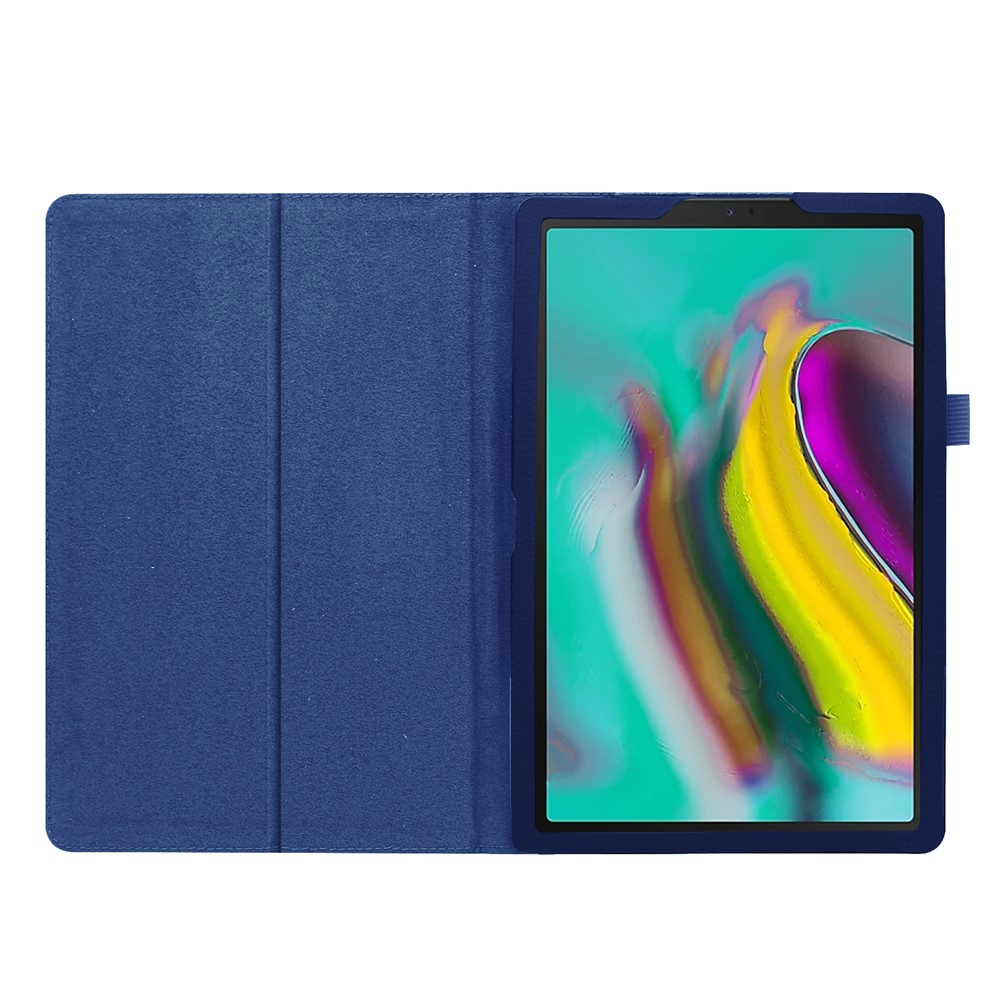 Funda Protectora De Soporte De Cuero Litchi Texture Para Samsung Galaxy Tab S5E SM-T720 - Azul Oscuro