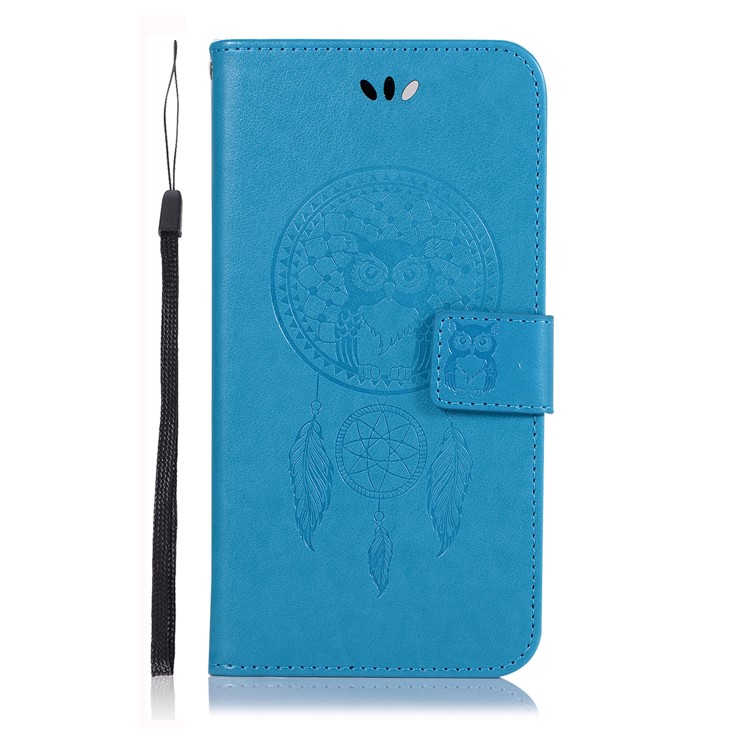 Imprint Dream Catcher Owl Leather Wallet Stand Cover for Samsung Galaxy M30 - Blue-2