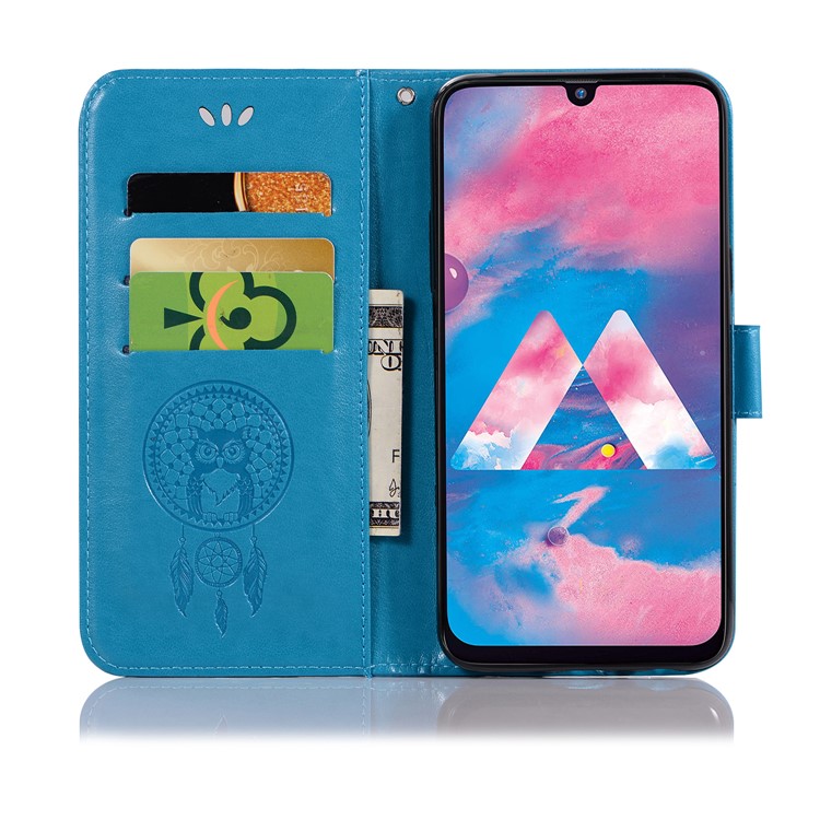 Imprint Dream Catcher Owl Leather Wallet Stand Cover for Samsung Galaxy M30 - Blue-4