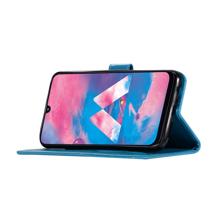 Imprint Dream Catcher Owl Leather Wallet Stand Cover for Samsung Galaxy M30 - Blue-5
