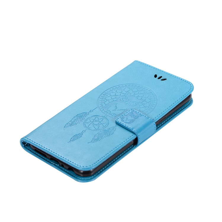 Imprint Dream Catcher Owl Leather Wallet Stand Cover for Samsung Galaxy M30 - Blue-6