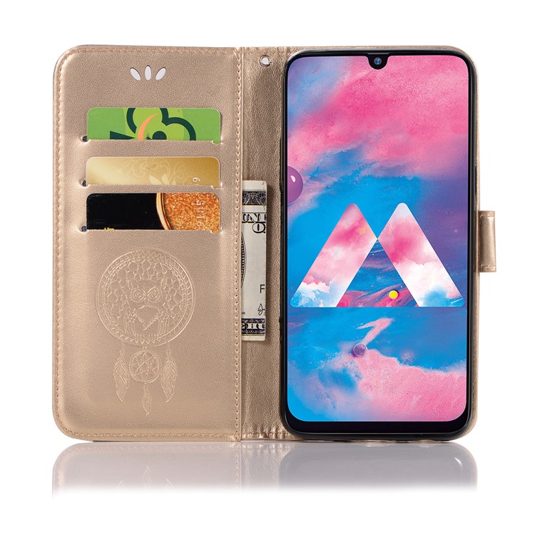 Imprint Dream Catcher Owl Leather Wallet Stand Cover for Samsung Galaxy M30 - Gold-4