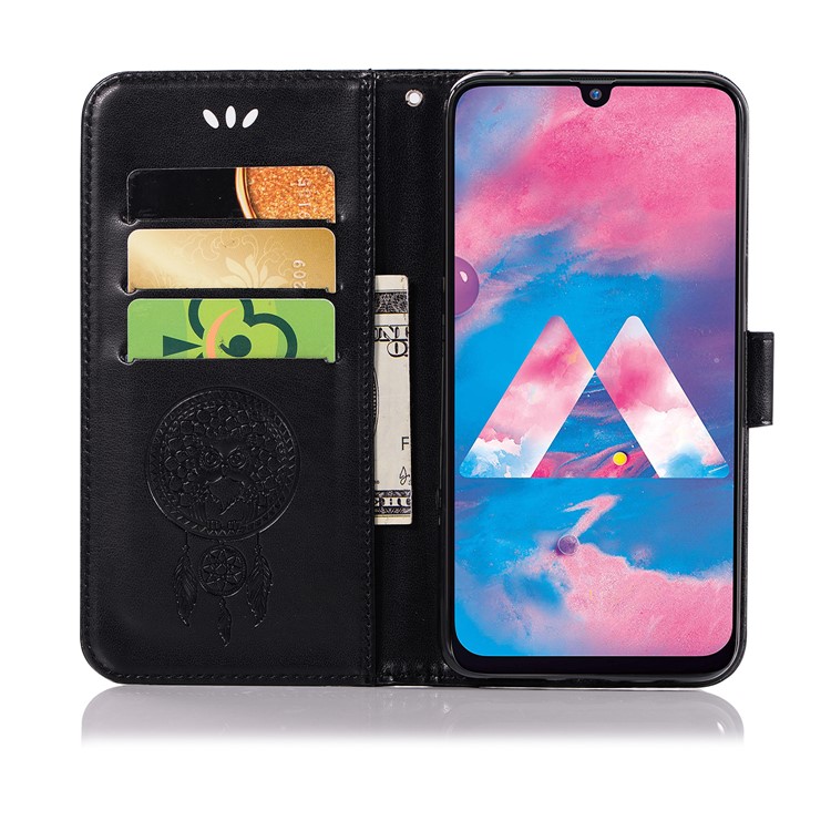 Imprint Dream Catcher Owl Leather Wallet Stand Cover for Samsung Galaxy M30 - Black-4