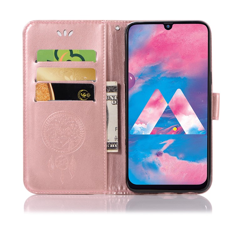 Imprint Dream Catcher Owl Leather Wallet Stand Cover for Samsung Galaxy M30 - Rose Gold-4