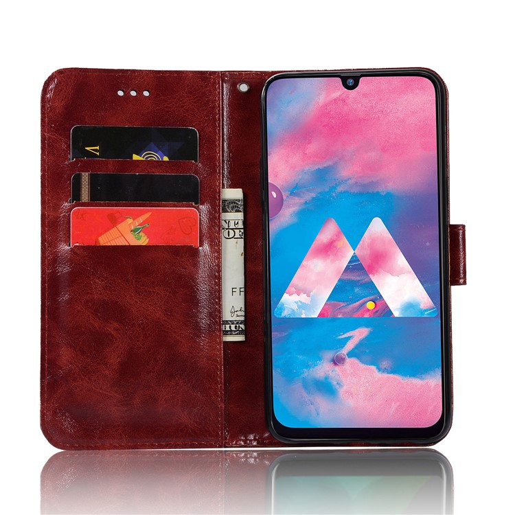 Premium Vintage Leather Wallet Case for Samsung Galaxy M30 - Wine Red-4