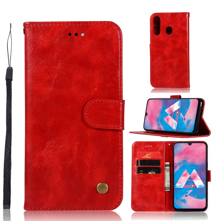 Premium Vintage Leather Wallet Case for Samsung Galaxy M30 - Red-1