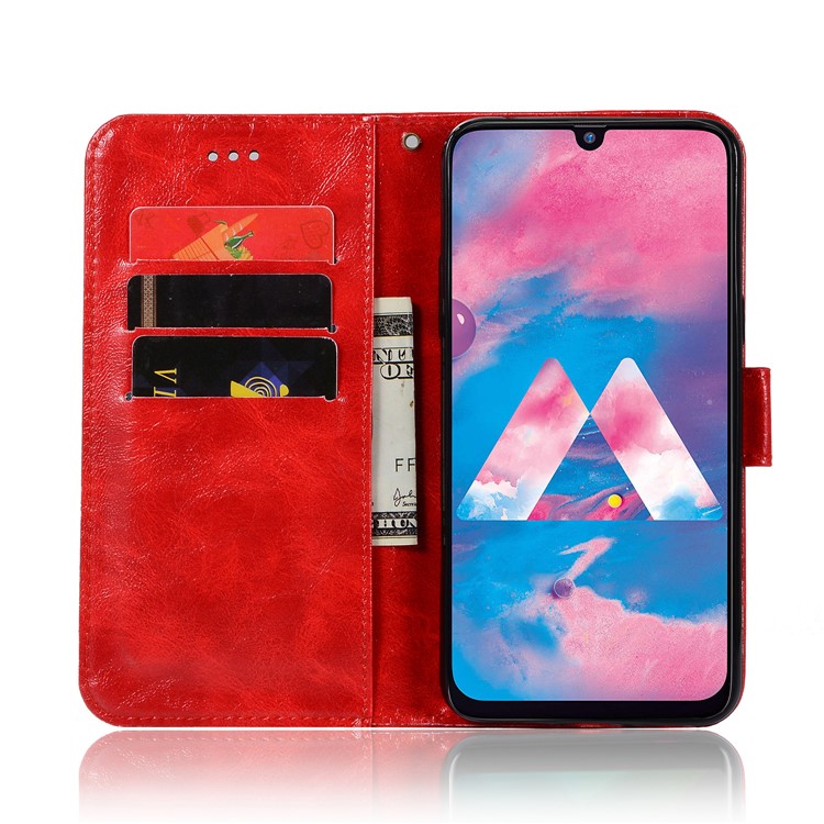 Premium Vintage Leather Wallet Case for Samsung Galaxy M30 - Red-4