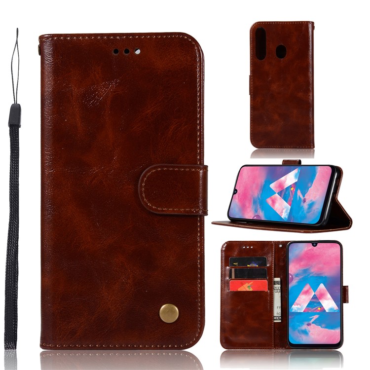 Premium Vintage Leather Wallet Case for Samsung Galaxy M30 - Coffee-1