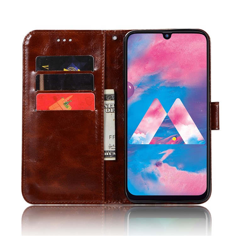 Premium Vintage Leather Wallet Case for Samsung Galaxy M30 - Coffee-4